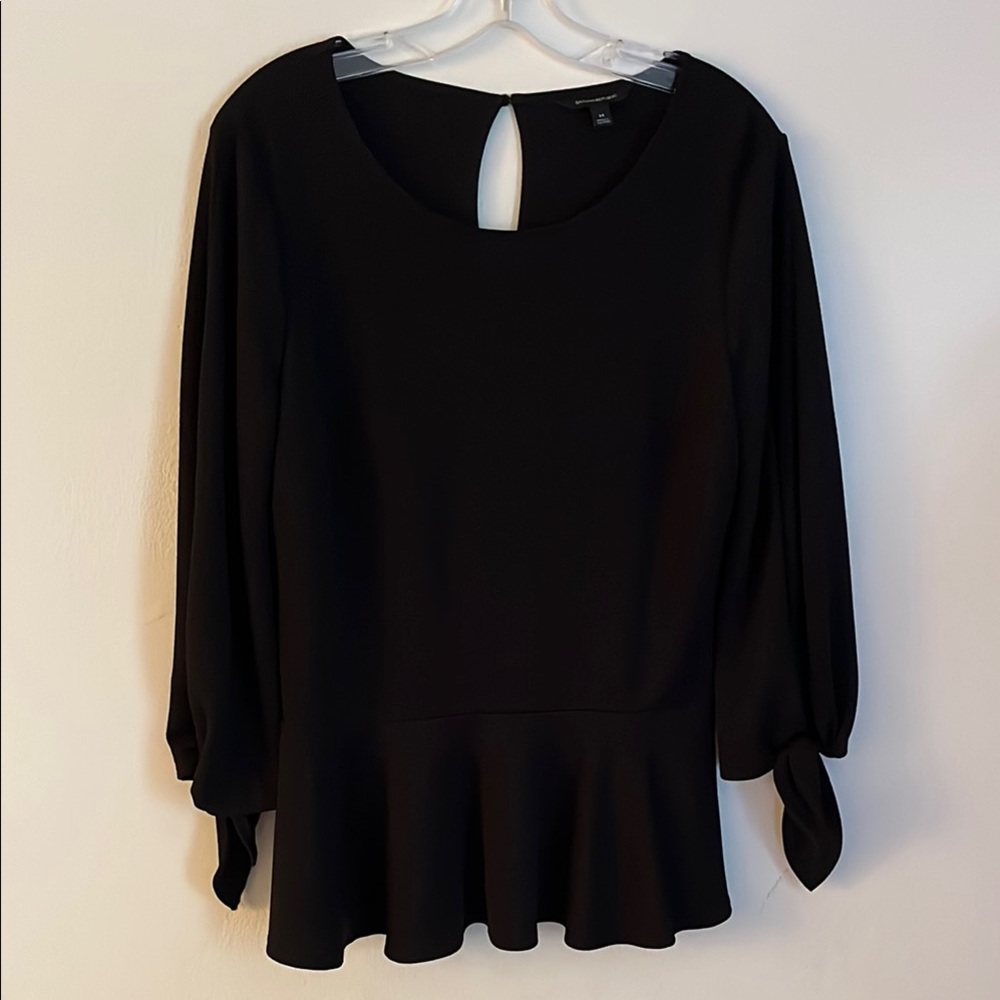 Banana Republic Black Peplum Bishop Sleeve Top